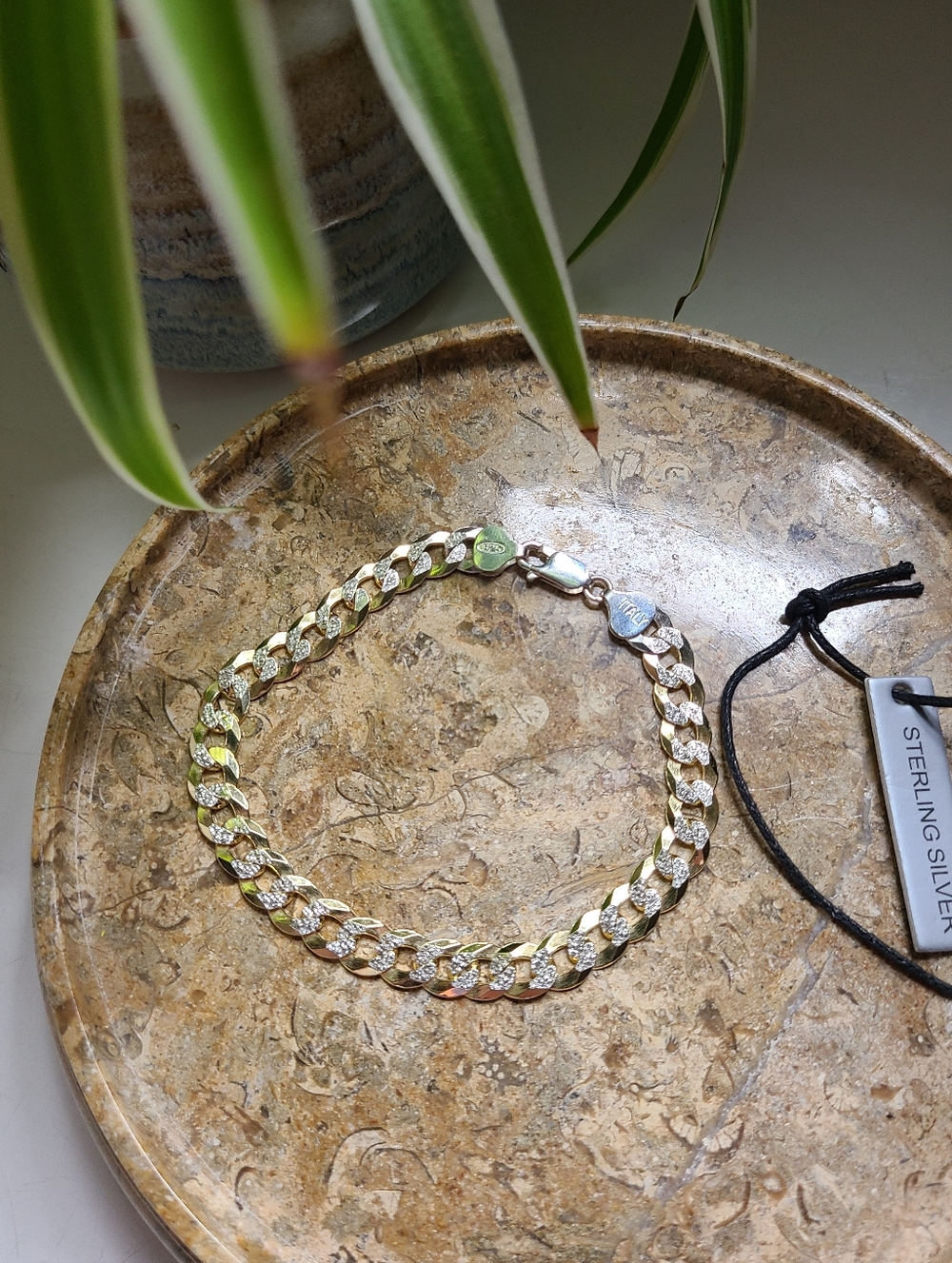 Sterling Silver 925 Italy Gold Men's Cuban Link two Tone Bracelet